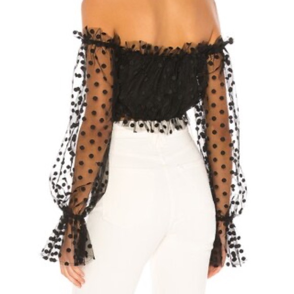 Revolve Majorelle Baby Bye Bye Crop Top Black Tule Polka Dot - Picture 2 of 5